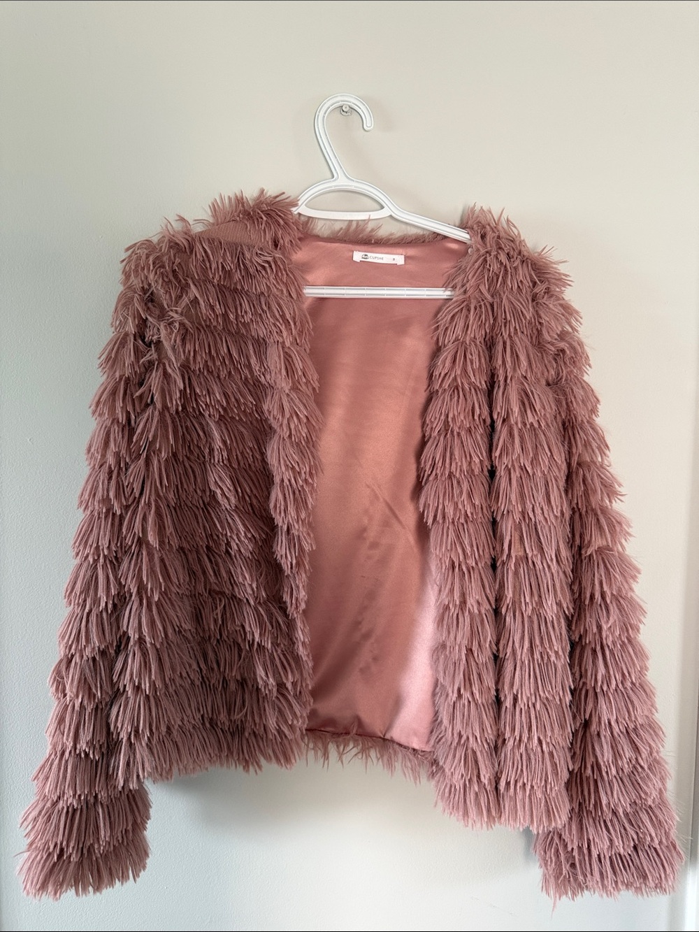 Cupshe Dusty Rose Faux-Feather Fringe Jacket